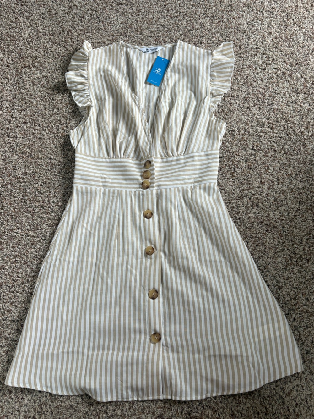 Cupshe Cream and Beige Striped Sundress